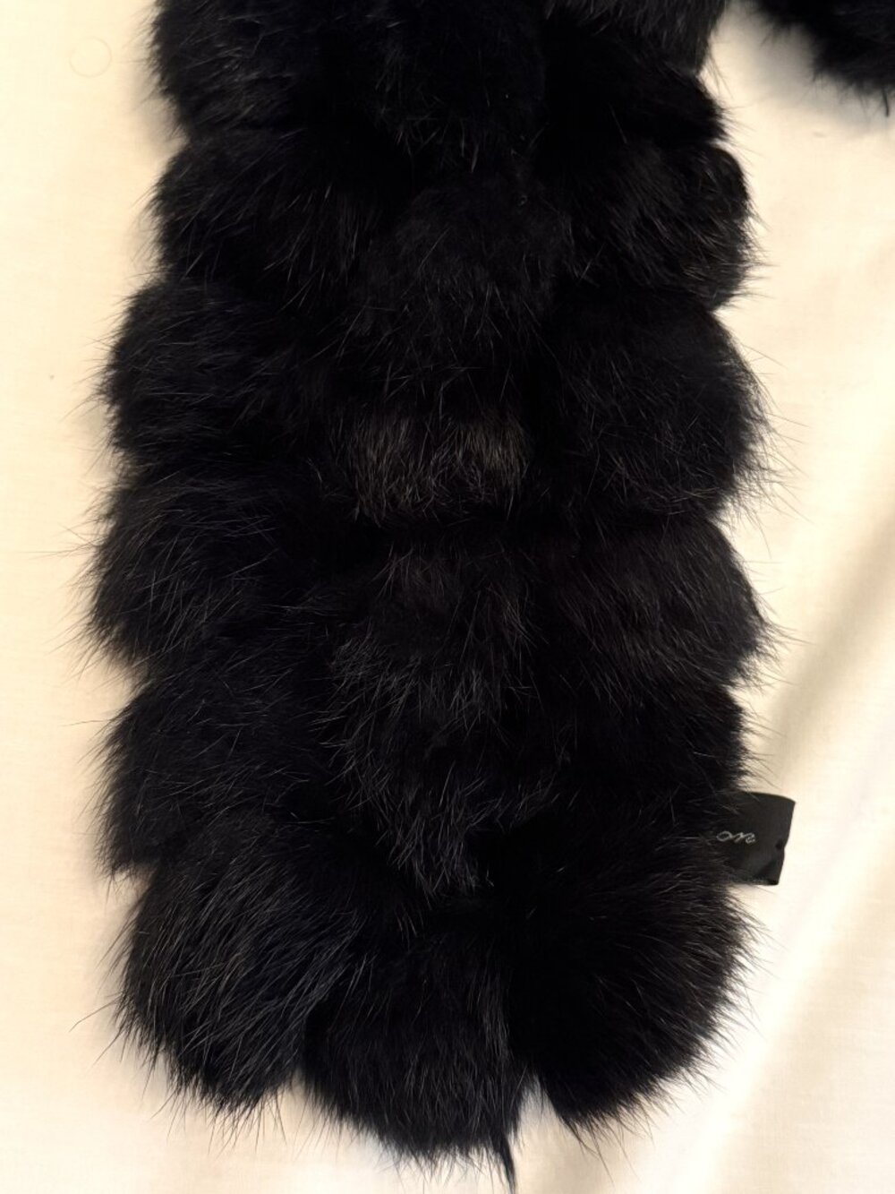 Black Rabbit Fur Pom-Pom Scarf Wrap Cejon Mob Wife Glam Super Soft Luxury - Picture 4 of 6